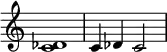 {
\omit Score.TimeSignature
\relative c' {
\time 4/4
\set Score.tempoHideNote = ##t \tempo 4 = 90
<c des>1 | c4 des c2
}
}