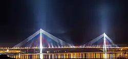 The Russky Bridge in Vladivostok has a central span of 1,104 metres (3,622 ft), the world's second longest cable-stayed bridge span as of 2025.