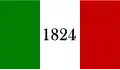 "The Alamo Flag" (1835–1836); created in 1835, this flag was a reference to the Mexican constitution of 1824, in support of which the Texas rebels were fighting; supposedly flew at the Alamo