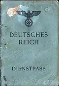 1944 issued German service passport for use by an official abroad