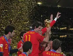 Spain celebrating their World Cup win
