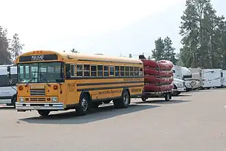 Retired school bus (Blue Bird TC/2000 FE) in use as a rafting shuttle