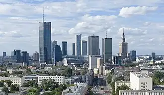 The city skyline, including Varso Tower and the Palace of Culture and Science