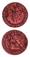 Seal of King Yuri II Boleslav denoting a horseman with lion on the coat of arms (14th century)