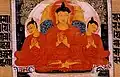 Painting of the Buddha supernaturally multiplying his body, referred to as the miracle at Sravasti. From the Astasahasrika Prajnaparamita Sutra manuscript. Nalanda, Bihar, India. Circa 700-1100 CE.