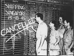 The last bombing raid of World War II by 99, 356 and 321 Squadrons is cancelled, 15 August 1945.[114]