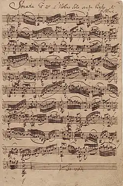 Musical score written by Bach of one of his violin sonatas