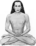 The lotus position of yoga, demonstrating external rotation of the thigh at the hip.