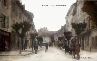 street scene of small provincial city in France