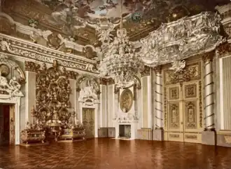 Knights' Hall viewed towards the Grand Staircase, c. 1900