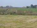 A few buildings scattered amongst fields and trees.
