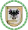 A coat of arms depicting a white flag with a black bird on it with a yellow beak and yellow claws all on a yellow background