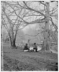 Ruins of a CS railroad bridge at Blackburns Ford on Bull Run river south east of the Stone Bridge at Bull Run. Railroad was built by the Confederate army to run supplies to the army encamped some 5 miles from Manassas Junction[74]
