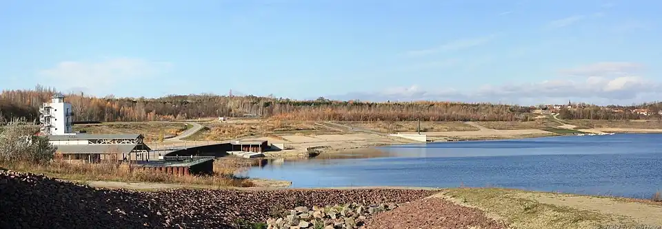 Excavation showing the construction of the lake and swimming park, known as the Gieseltal See (Giesel Valley Lake) that now covers the old battle field and an old pit mine constructed on it.