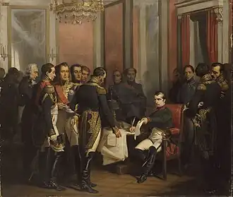 Napoleon signs his abdication at Fontainebleau on 4 April 1814