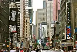 Looking at crowds down Broadway