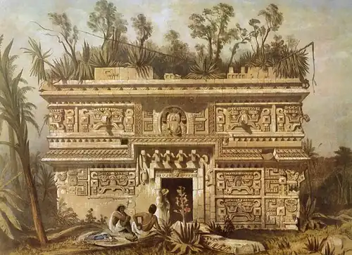 Las Monjas (Chichen Itza) in 1843 by Frederick Catherwood.[105]