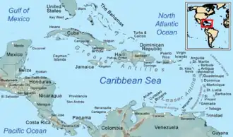 Caribbean general map and map of the Caribbean Sea
