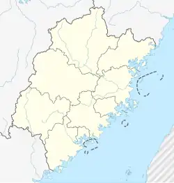Map of Fujian and adjacent areas, with markers for the locations of Hokkien varieties