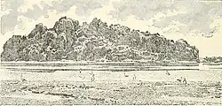 Illustration of rocky outcropping over water