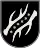 A coat of arms depicting six yellow stars in a diagonal line running from the bottom left to the top right all on a black background