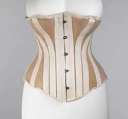 An 1885 corset made of stretch jersey, possibly to accommodate physical activity.