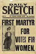 Front page of the Daily Sketch with a photograph of Davison, and the headline "First Martyr for Votes for Women"