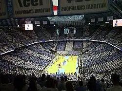 A stadium filled with people.