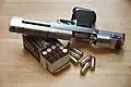 The Desert Eagle is a gas-operated, semi-automatic pistol using a rotating bolt.[12]