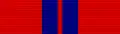 Red ribbon with two dark blue stripes close to the center