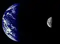 The Earth and Moon from 2.6 million km. These images have been combined at right to illustrate the relative sizes of the two bodies.