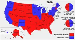Results by state with pie charts for the electoral college and popular vote.