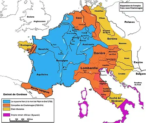 Conquests during the reign of Charlemagne, 758–814.