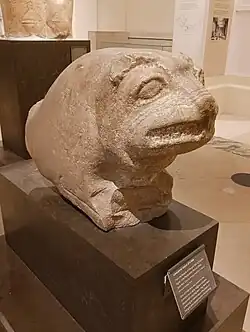 Guardian lion at the entrance of the Min Temple of Koptos, circa 3300 BC (Ashmolean Museum, AN1894.105b)