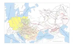 Map of Mongol invasion routes across Europe from 1235 to 1242