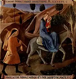 Fra Angelico 1450, Mary's halo is in perspective, Joseph's is not. Jesus still has a cruciform halo.