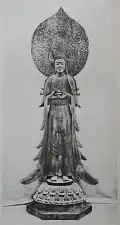 The Kannon of the Dream Hall of Hōryū-ji, another example of Tori style
