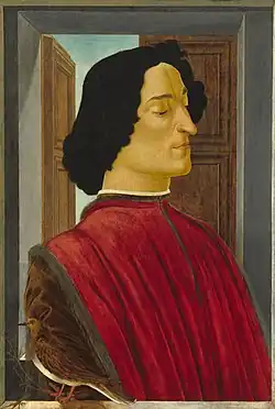Giuliano de' Medici, who was assassinated in the Pazzi conspiracy. One of Several versions, all perhaps posthumous.[86]