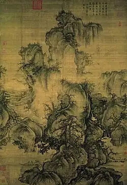 Guo Xi ( 1020–1090), Early Spring, signed and dated 1072, ink and light lolor on silk. 11th century, China. Hanging scroll, ink and color on silk. National Palace Museum, Taipei.