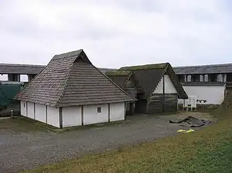 Reconstructed walls and building at the Heuneburg by the Danube, Germany, c. 600 BC, the oldest city north of the Alps[57]