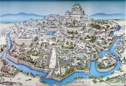 A depiction of the intricate castle complex