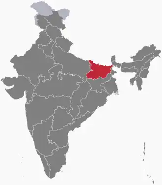 Map of India highlighting Bihar