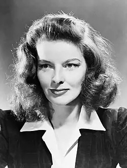 Black-and-white head shot of Hepburn
