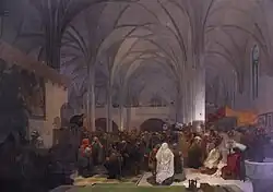 Alphonse Mucha: Master Jan Hus Preaching at the Bethlehem Chapel: Truth prevails, 1916; part of the 20-painting work, The Slav Epic