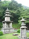 The Lion Pagoda of Hwaeomsa or Four-Lion Three-Story Stone Pagoda is located at the South Korean Buddhist temple of Hwaeomsa, in Gurye County, Jeollanam-do.