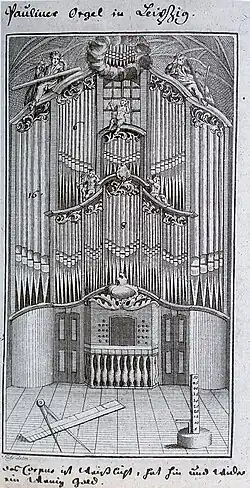 Draftsman's intricate drawing of organ played by Bach