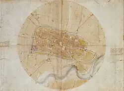 Leonardo's map of Imola, created for Cesare Borgia, 1502