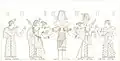 Copy of relief from Naqa depicting Amanitore (second from left), Natakamani (second from right) and two princes approaching a three-headed Apedemak.