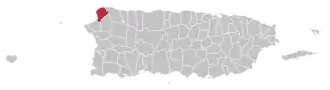 Map of Puerto Rico highlighting Aguadilla Municipality