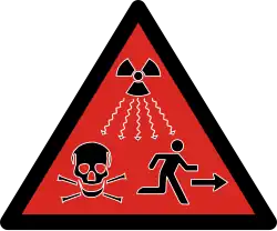 2007 ISO radioactivity danger symbol intended for IAEA Category 1, 2 and 3 sources defined as dangerous sources capable of death or serious injury[141]